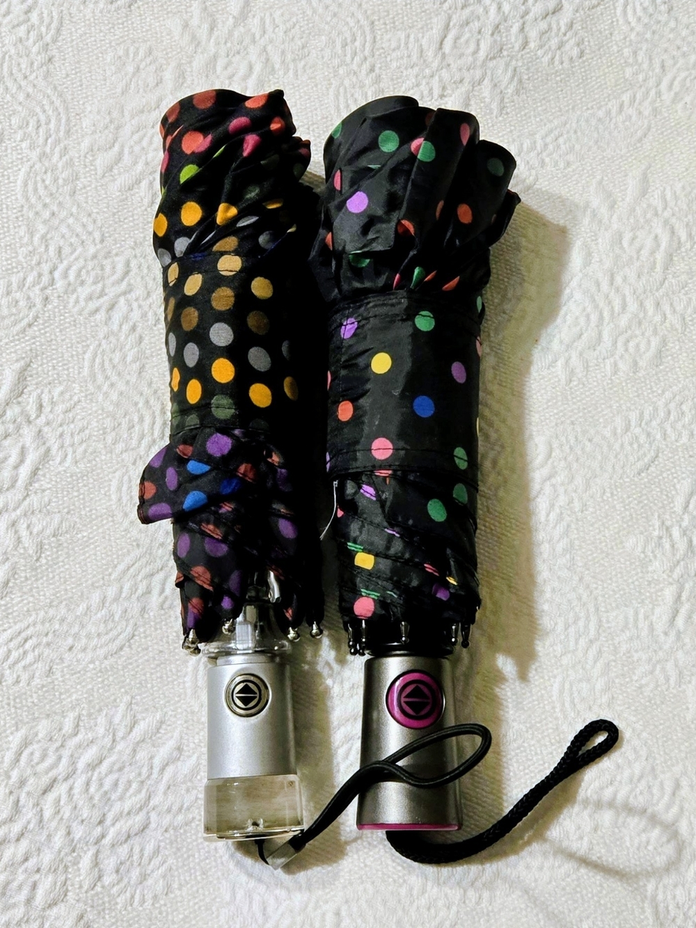 totes Black Compact Umbrellas with Multicolor Polka Dots - Set of 2